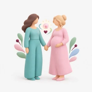 Ilustración de dos mujeres tomadas de la mano, una de ellas embarazada